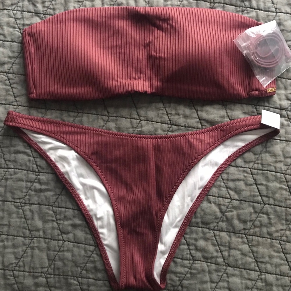 VS Pink Ribbed Bandeau & High Leg Bikini